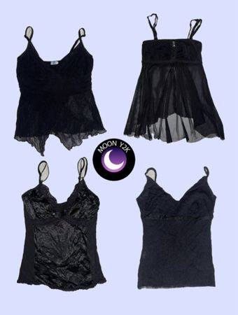 Y2K Gothic Black Sheer Cami tops