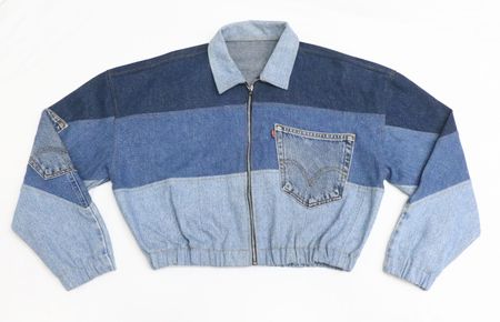 CR1210 Upcycled Color-Block Denim Zip-Jacke