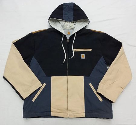 CR1232 Upcycled Carhartt Colour-Block Hooded Jacket