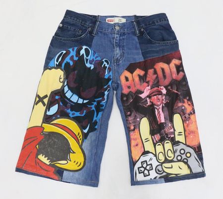 CR1248 Upcycled Graphic Patchwork Denim Shorts