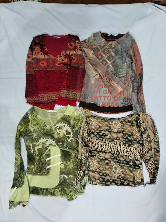Y2K Double layer Long Sleeve Mesh Tops graphic print.