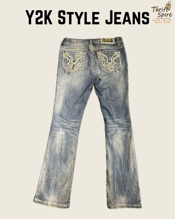 Y2K Rhinestone Flared/Bootcut Jeans (Including Silver, LA Idol, Grace In LA) - [TS-0409]