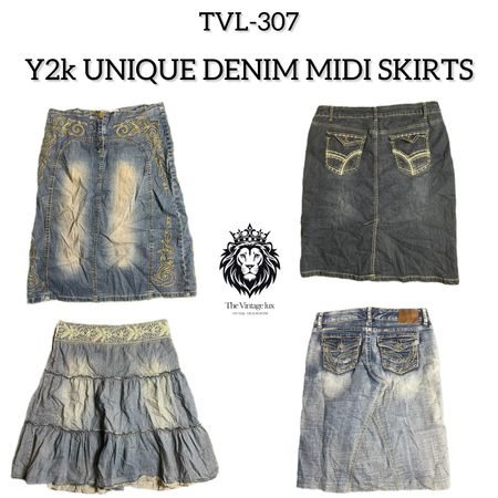 Y2K Unique Denim Midi Skirts (TVL-307)