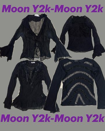 Y2k Witch Core Black Ruffle Tops (M-1124)