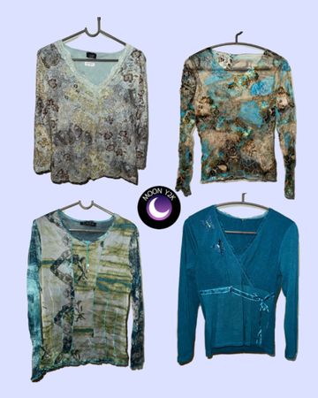 Y2k Oceanic Blue Langarm-Mesh-Oberteile Mix (M-1128)