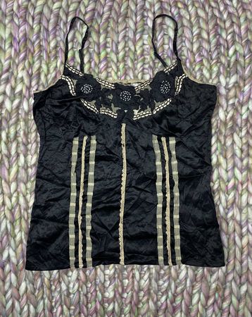 black lace-trim satin camisole top