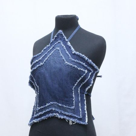 CR1268 Upcycled Denim Star Halter Top