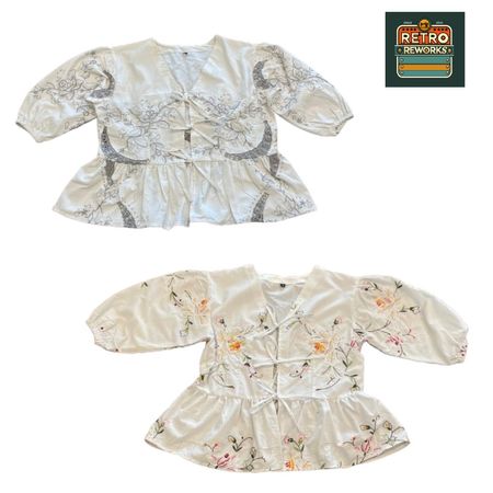 Wiederverwertete Tischdecken Puffärmel Bluse