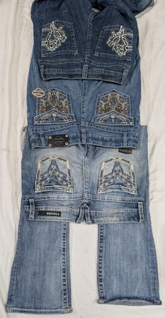 DESIGNER JEANS (BRAND'S INCULOADED) HARLEY DAVIDSON, VIGOSS, HYDRAULIC,ROCAWEAR ,etc