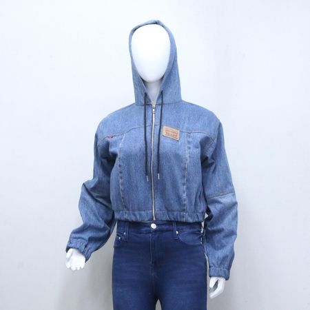 CR1269 Upcycled Denim Hooded Crop Jacket