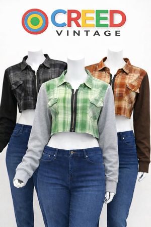 CR1284  Upcycled Zip-Front Crop Jacket