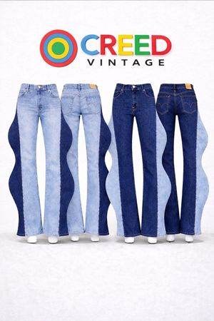 CR1286 Upcycled Denim Sculpted Wave Flare jeans