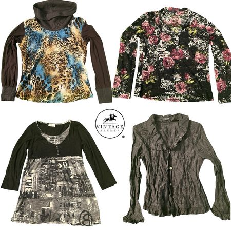 Blusas de Manga Larga Retro Y2K: 8 Pcs M-1