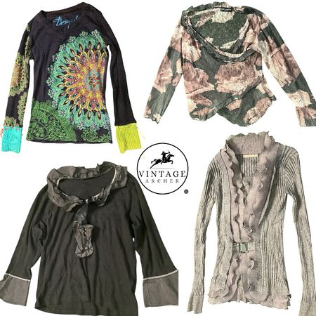 Blusas de manga larga de estética retro: 8 piezas M-2