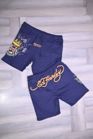 Ed Hardy Navy 'Bulldog' Graphic Men's Shorts, 8 pcs (ED-005)