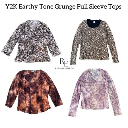 Y2K Earthy Tone Vibe Printed Long Sleeve Tops RE-2770