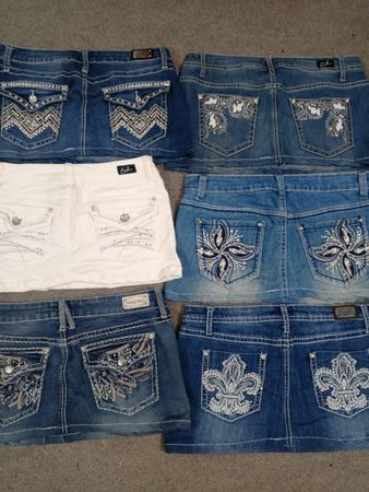 HD1362 Ladies Upcycled Y2K Embellished Denim Micro Mini Skirts