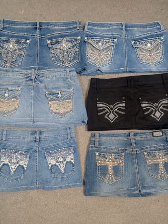 HD1361 Ladies Upcycled Y2K Embellished Denim Micro Mini Skirts