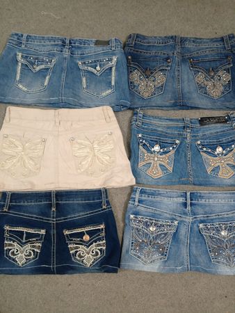 HD1360 Ladies Upcycled Y2K Embellished Denim Micro Mini Skirts