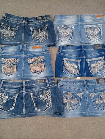 HD1359 Ladies Upcycled Y2K Embellished Denim Micro Mini Skirts