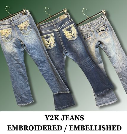 Jeans svasati ricamati / abbelliti Y2K per donne