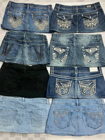 R409 Upcycled Ladies Embellished Y2k Mini Skirts