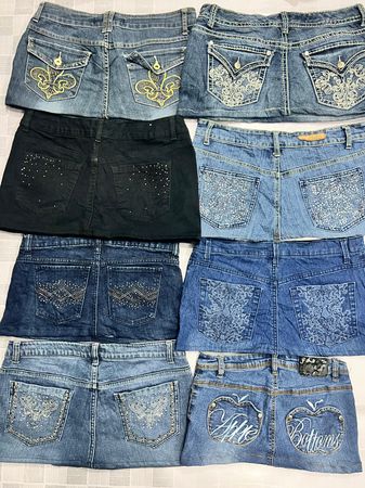 R410 Upcycled Ladies Embellished Y2k Mini Skirts
