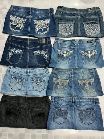 R411 Upcycled Ladies Embellished Y2k Mini Skirts