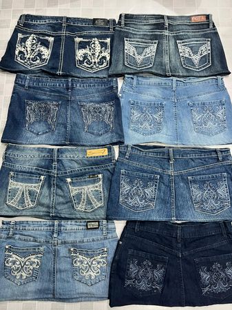 R417 Upcycled Ladies Embellished Y2k Mini Skirts