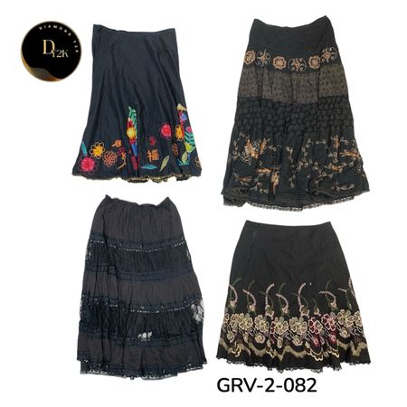 Women’s Black Cotton Skirt with Intricate Embroidery (GRV-2-082)