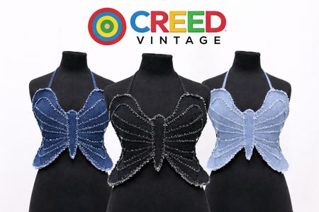 CR1324 Upcycled Denim Schmetterling Crop Top