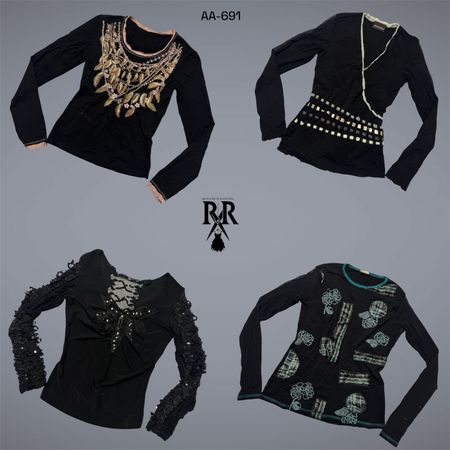 Y2K All Black Rave  Full Sleeve Tops (AA-691)