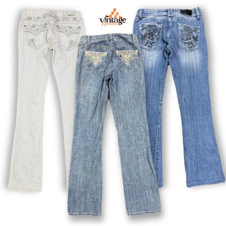 VPX1281 Y2K Flared, Bootcut Embellished Jeans