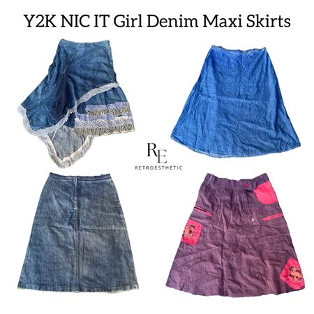 Y2k Nic IT Girl Denim Maxi Skirts Re 2795