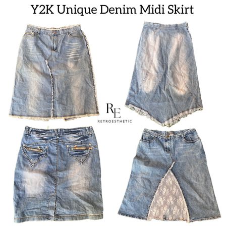 Gonnelline Midi in Denim Uniche Y2K RE-2799