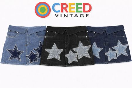 CR1338  Upcycled Denim Mini Skirt