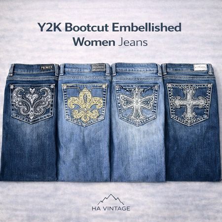 Y2K Bootcut verzierten Damenjeans