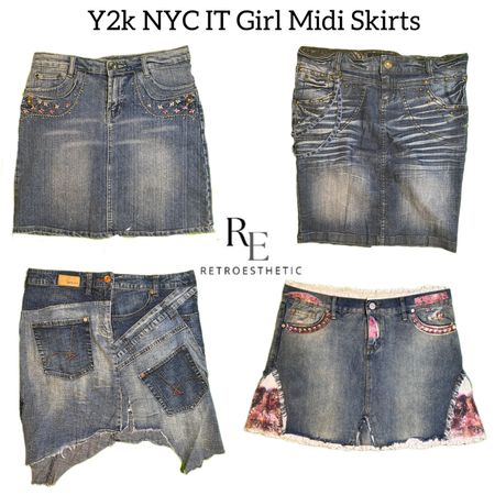 Y2K NYC IT Gril Denim Midi Skirts RE-2708