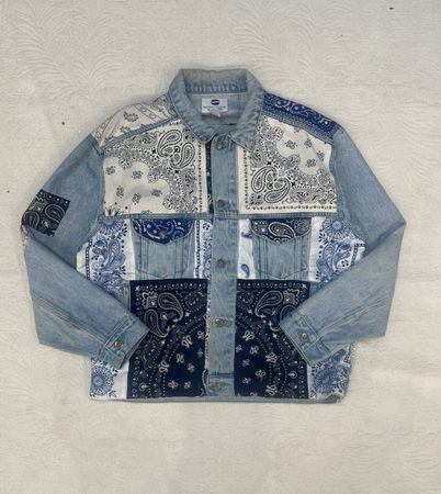 Upcycled Vintage Bandana Patchwork  Denim Jacket