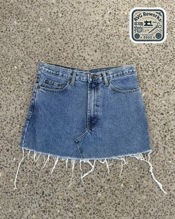 Upcycled Denim Fringe Skirt