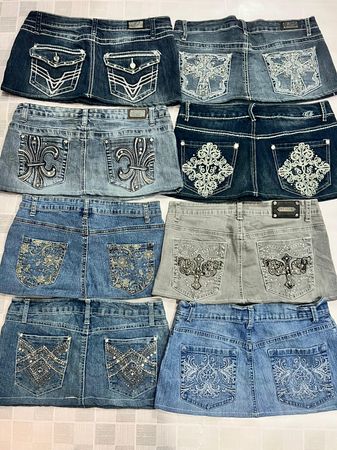 R421  Upcycled Ladies Embellished Y2k Micro Mini Skirts