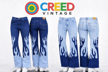 CR1345  Upcycled Flame Panel Straight Denim Jeans