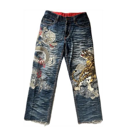 Jeans mélangés hip hop et broderie japonaise