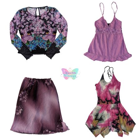 Y2K Floral Fairycore Bundle – Mesh Top, Lace Cami, Ombre Skirt & Mini Dress (SV-006)