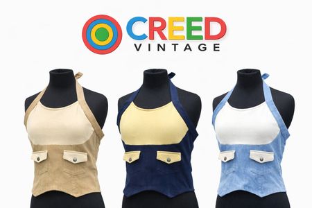 CR1354  Upcycled Utility Halter Corset Top