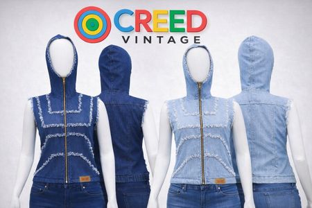 CR1374  Upcycled Raw Edge Denim Hooded Vest