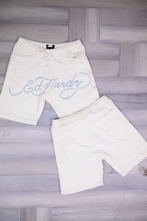 Ed Hardy Men's White Embroidered Shorts
