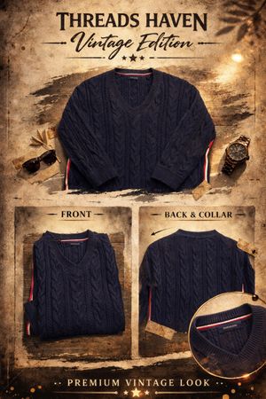 Tommy Hilfiger Vintage V-Neck Plain & Cable Knit Sweater