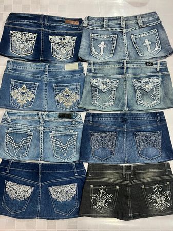 R523 Upcycled Ladies Embellished Mini Skirts