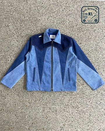 Upcycled Two-Tone Panel Denim Jacket